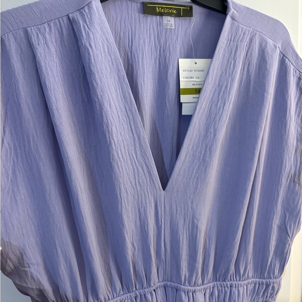 Melonie Lilac Cap-Sleeve Smocked-Waist Midi Fit to Flare Dress Sz 14 NWT - Picture 4 of 11